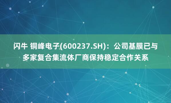 闪牛 铜峰电子(600237.SH)：公司基膜已与多家复合集流体厂商保持稳定合作关系